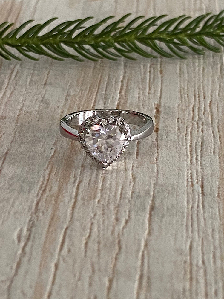 Silver Heart Solitaire Ring