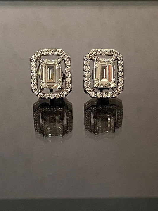 Silver Emerald Solitaire Studs