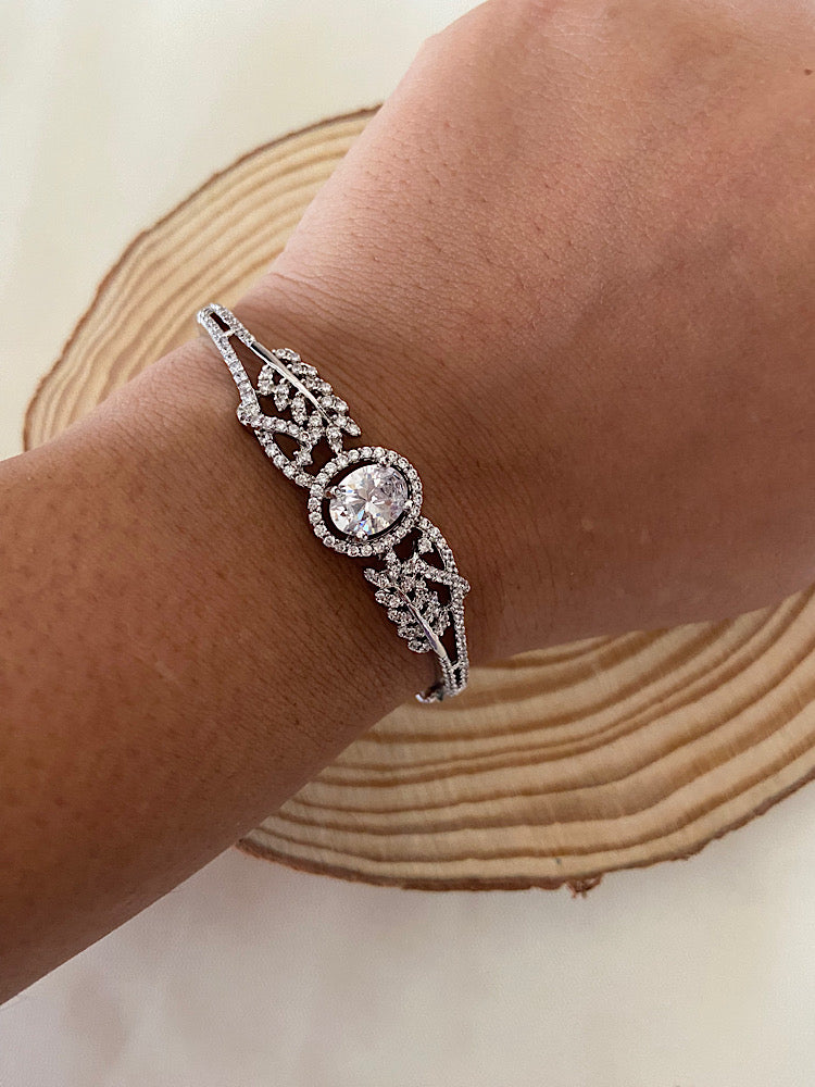 Silver CZ Diamond Bracelet Kada