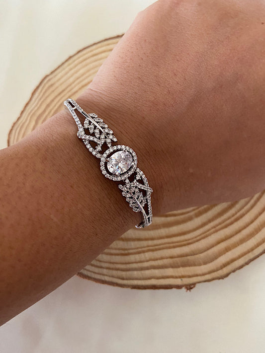 Silver CZ Diamond Bracelet Kada