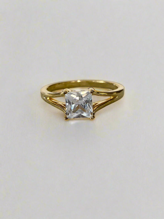 Square Solitaire Ring Gold Plated