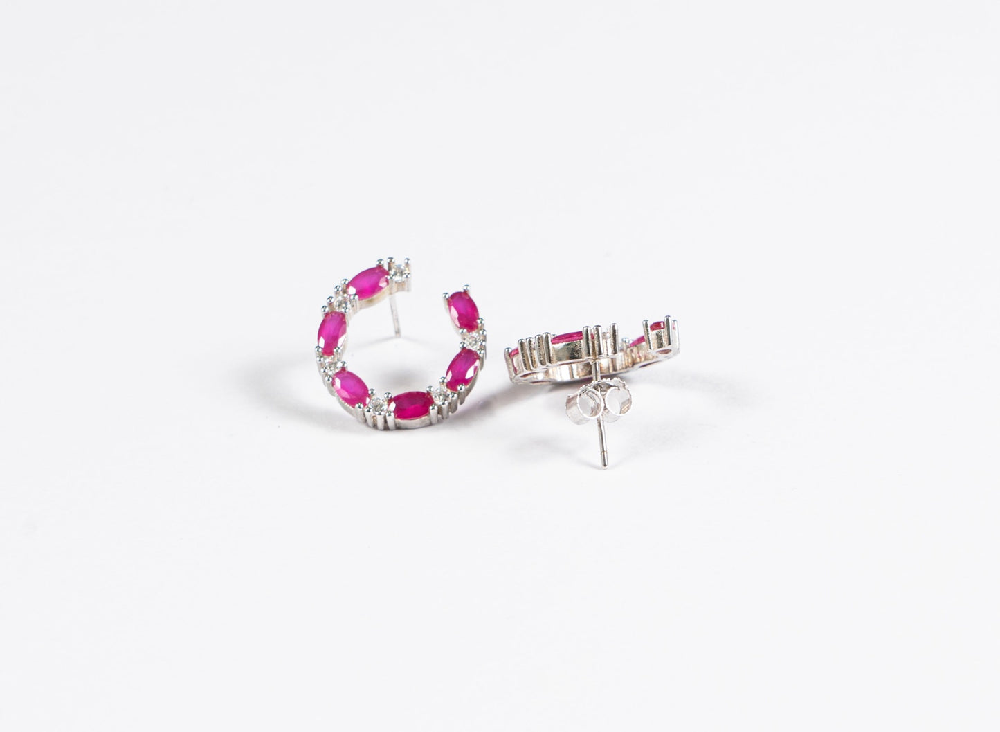 Silver Dark Pink Studs Earrings