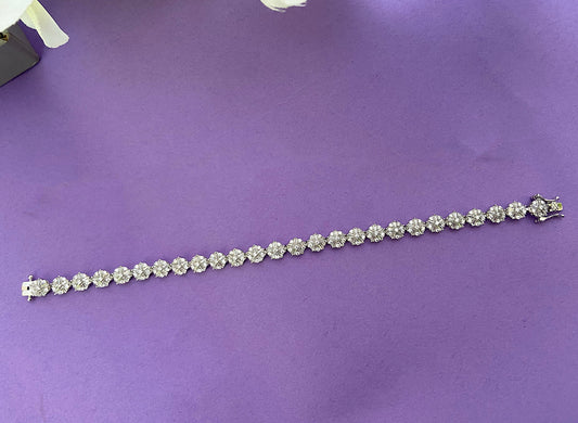 Silver Floral Design Tennis Bracelet